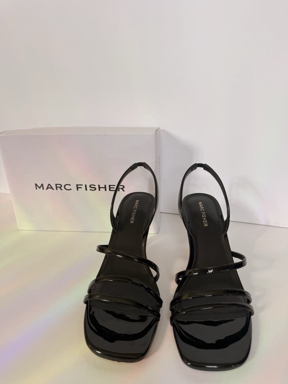 Marc Fisher Nalina Black Patent Strappy Slingback Heels Size 11M